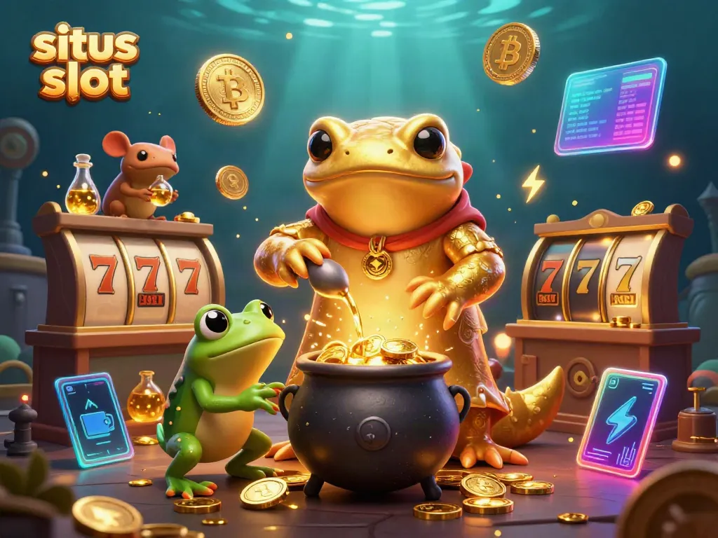 Experience exciting situs slot gameplay with gold coins and slot reels in a dynamic 3D scene.
