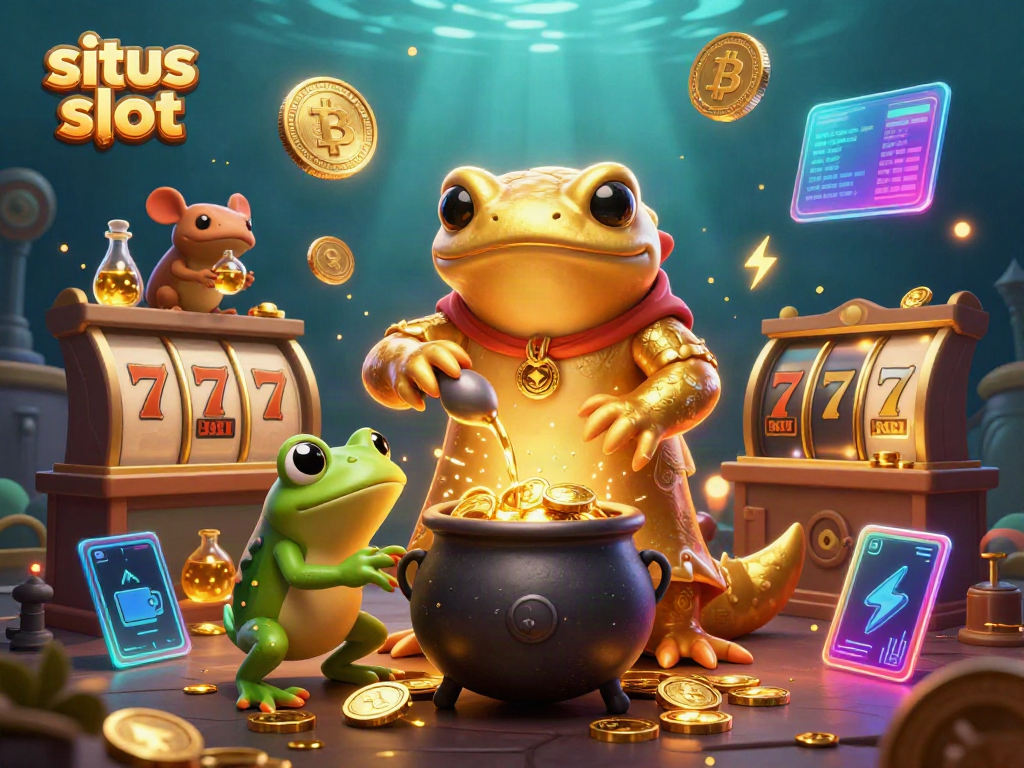 Experience exciting situs slot gameplay with gold coins and slot reels in a dynamic 3D scene.