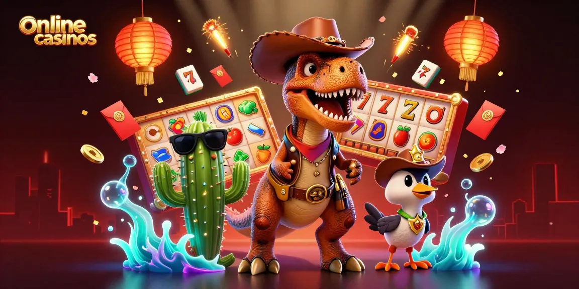 Engage with vibrant online casinos through animated 3D characters celebrating wins and gaming together.